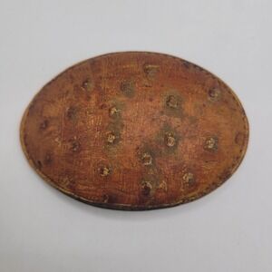 VTG Ferrini Belt Buckle Tan Leather Ostrich Oval Western Cowboy Covered Patina